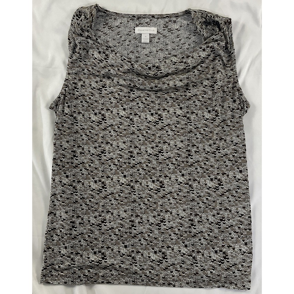 Charter Club Cowl Neck Blouse Womens M Multi Geometric Sleeveless Stretch 228